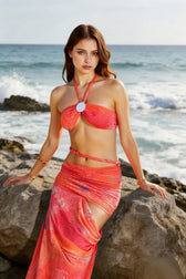 Braiding Prints Cover Up Tube Top Three Piece Swim Sets