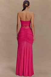 Lace Strapless Ruching Hollow Slim Long Lace Dress