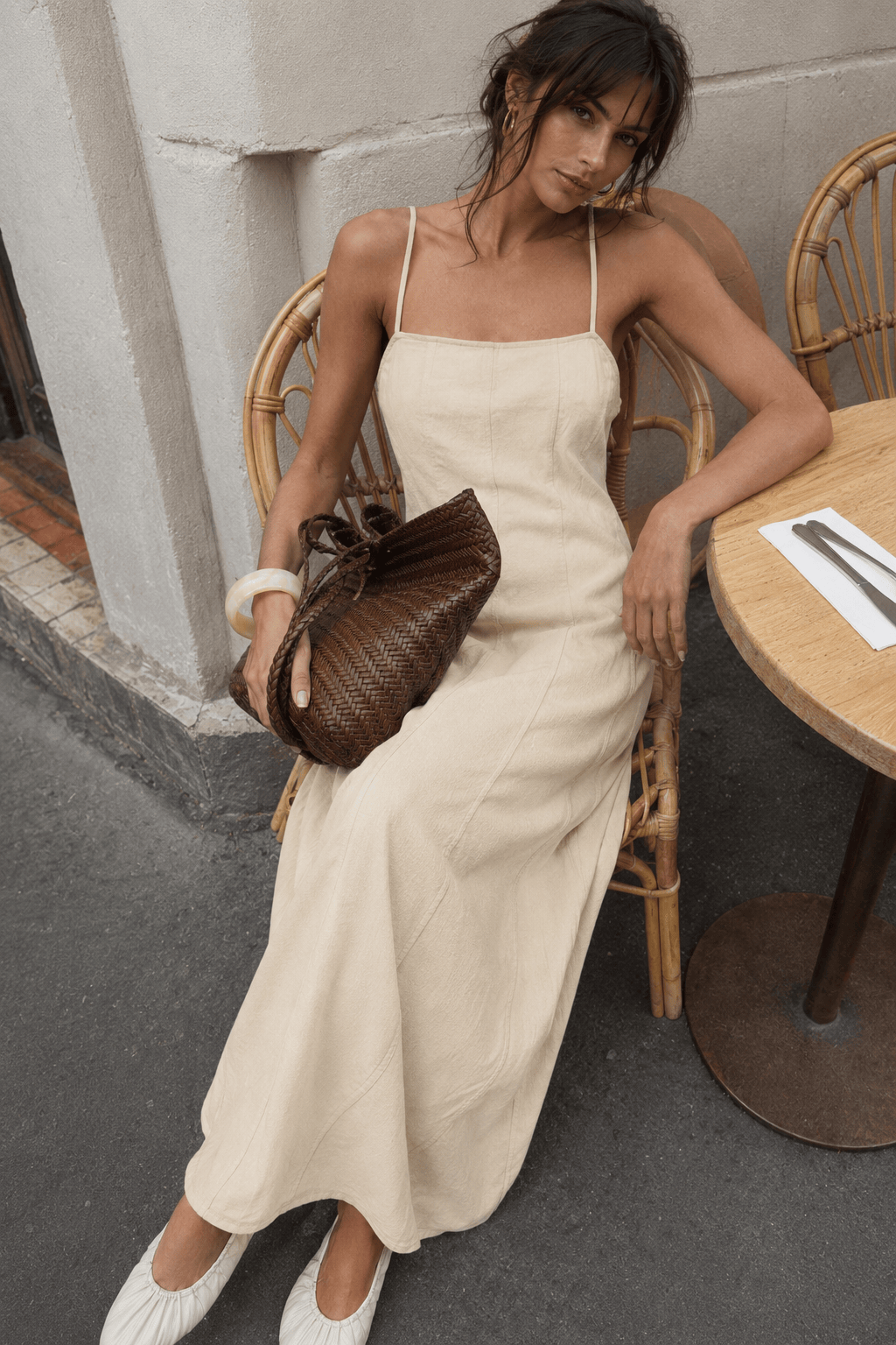 Cotton Panel High Waist Maxi Slip Dress