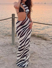 Striped Hollow Out Mesh Maxi Dress 2