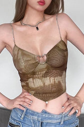 Heart Cut Out Metal Ring Sheer Cami Top