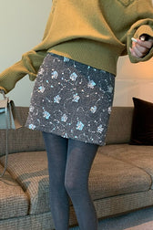 Embroidered Sequin High Waist A-Line Skirt