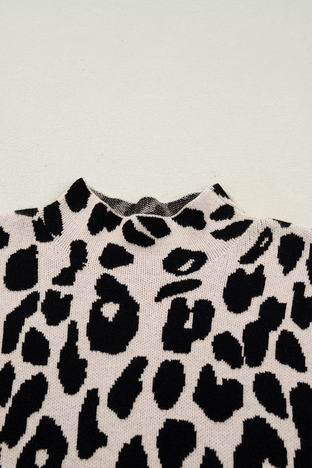 Leopard Print High Neck Short Sleeve Sweater