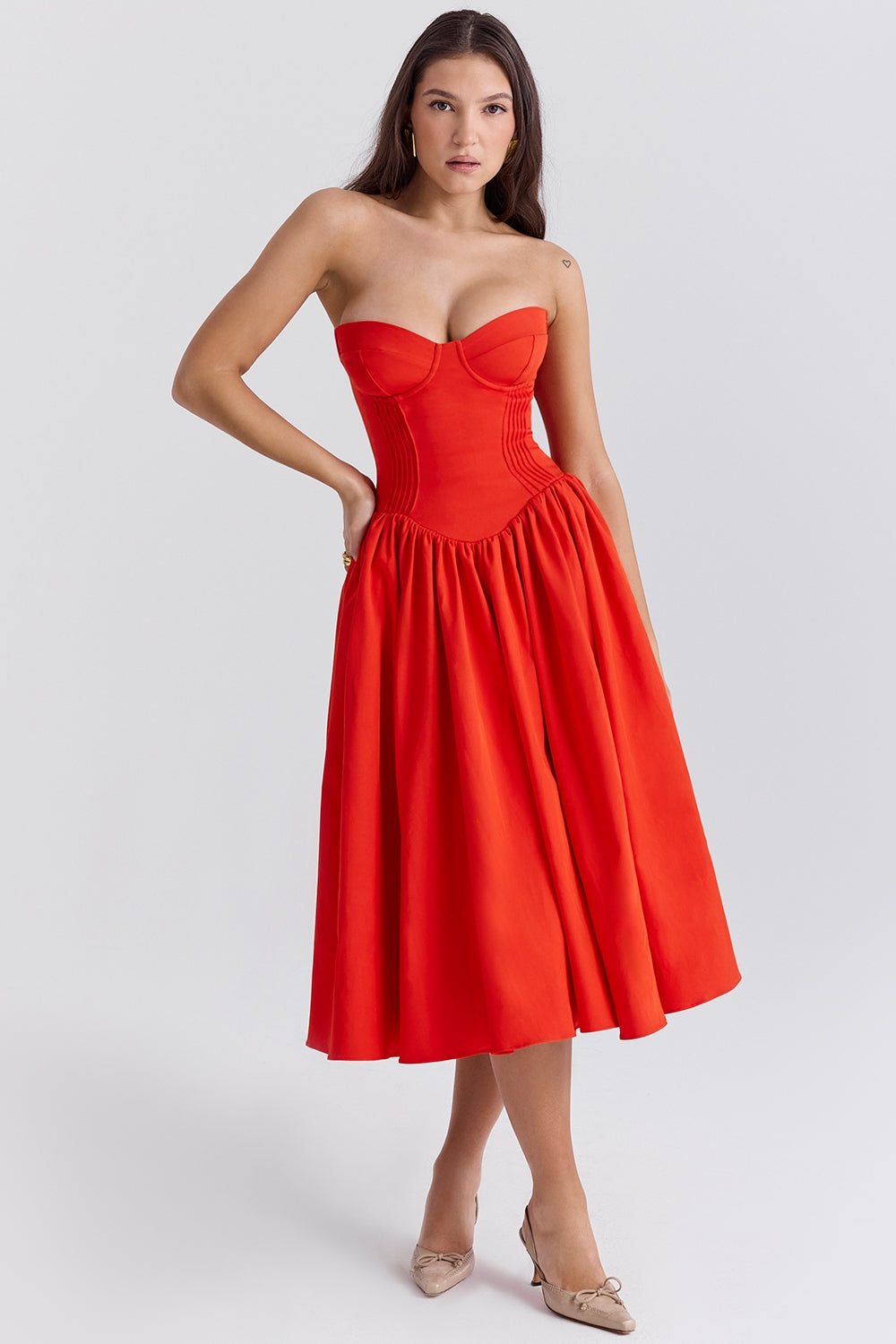 Strapless Bustier Sweetheart Fit and Flare Midi Sundress 3