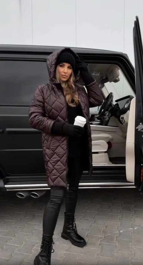 Quilted Hooded Zip Front Longline Puffer Coat