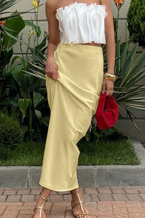 Satin High Waist Bias Cut Slip Maxi Skirt 3