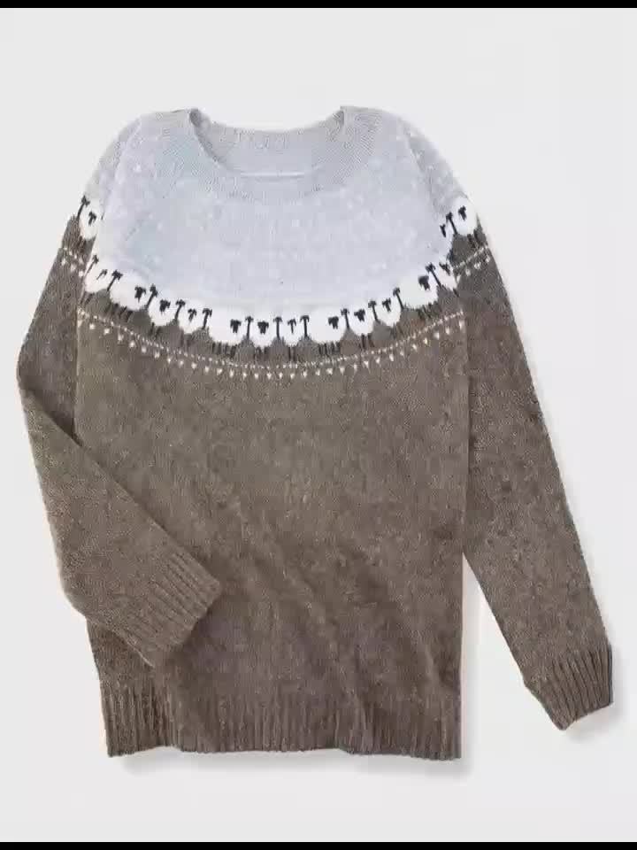 Boat Neck Sheep Fair Isle Knit Sweater