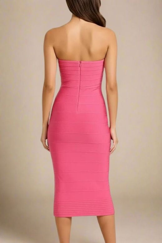 Aaliyah Bandage Midi Dress - Hot Pink