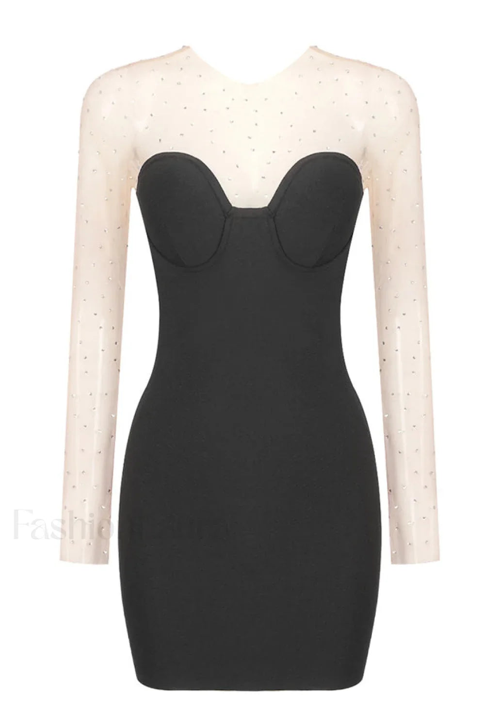 Aarohi Crystal Stylish Mesh Mini Dress XS / Black