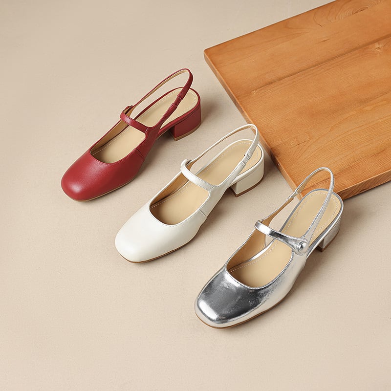 Lizzie Square Toe Block Heels Slingback Shoes