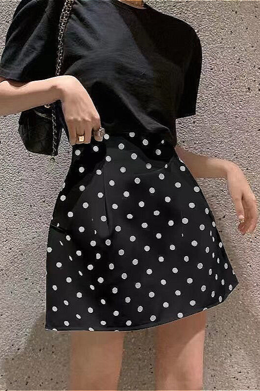 French Style High-Waisted Polka Dot Mini Skirt