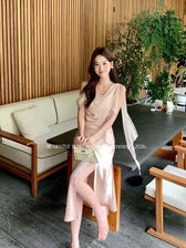Satin Cowl Neck High Split Ruffle Slip Dress