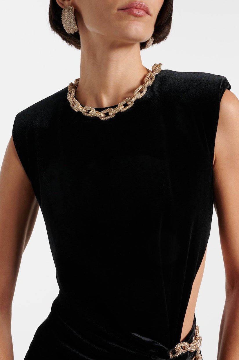 Velvet Crew Neck Cut Out High Split Bodycon Maxi Gown