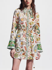 Exquisite And Printed Charming Trumpet Sleeve Mini Dress White / S Dresses
