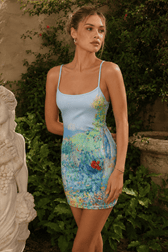 Printed Waist Cinch Bodycon Slip Dress