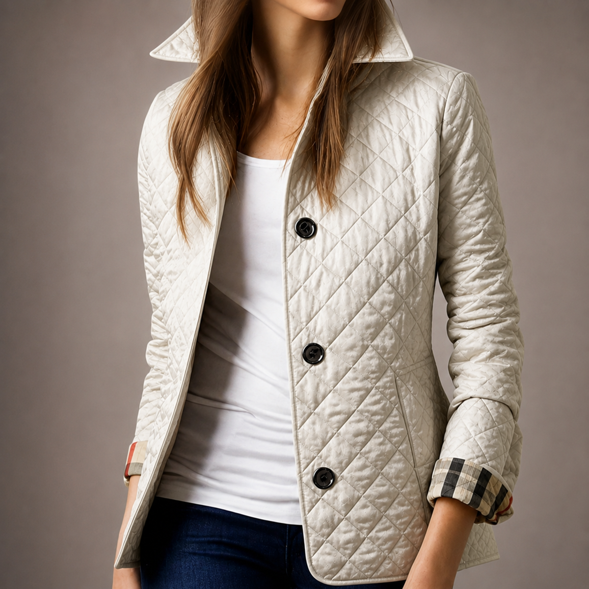 Quilted Stand Collar Button Front Jacket