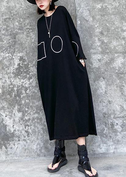 Geometric Circle Print Long Sleeve Oversized Crew Neck Maxi Shift Dress