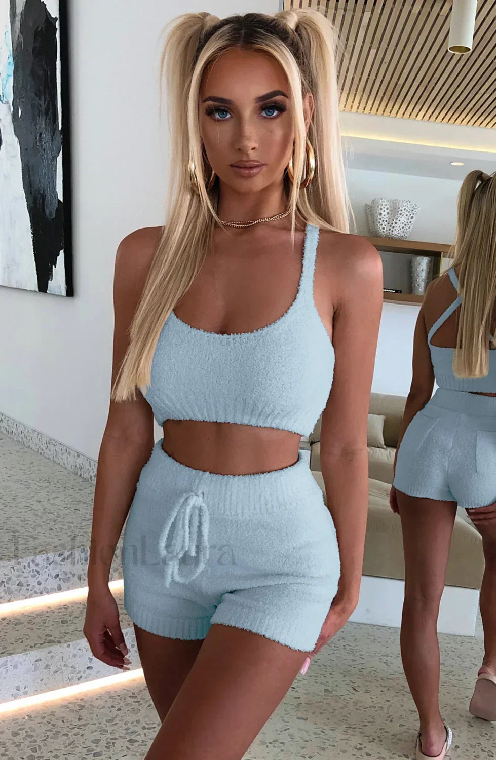 Abby Cozy Crop Trendy Baby Blue XS Tops