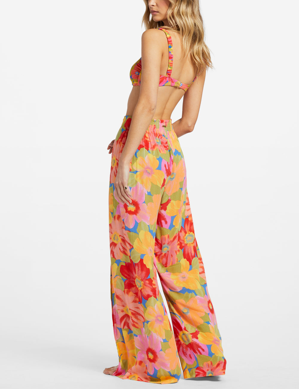 Floral Print High Waist High Split Wide Leg Pants