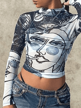 Abstract Boat Neck Long Sleeve Classic Fishtail Maxi Dress - Multicolor Gray / S Tops&Tees