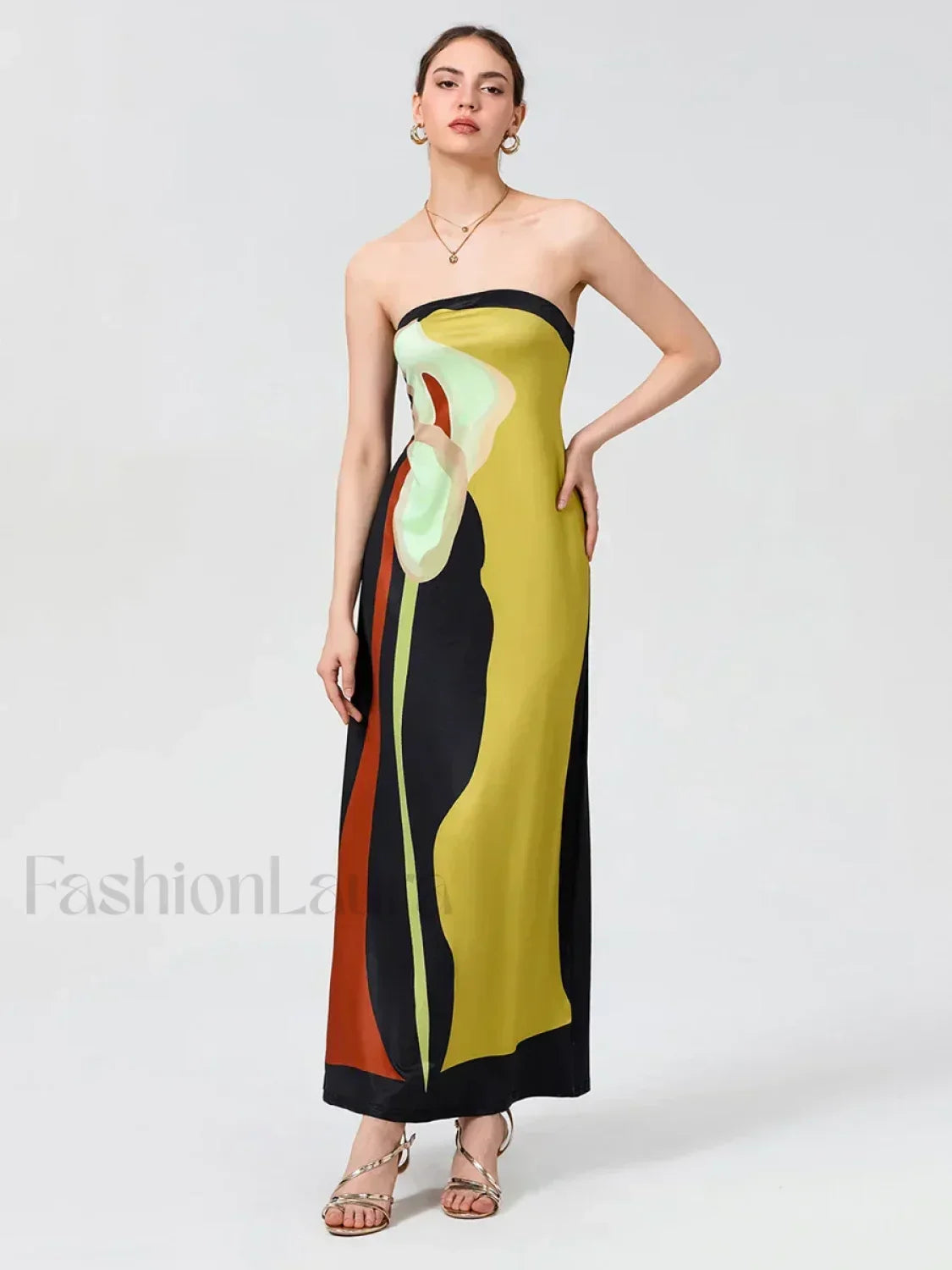 Abstract Strapless Loose Maxi Dress