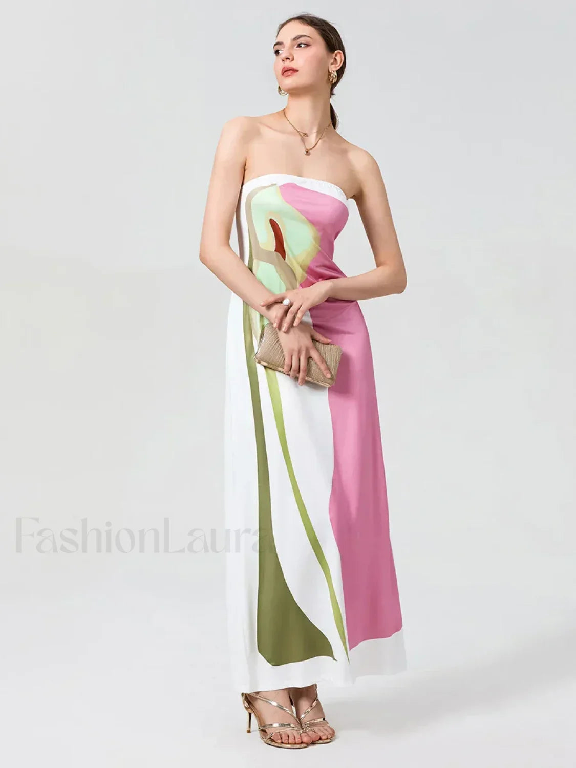Abstract Strapless Loose Maxi Dress