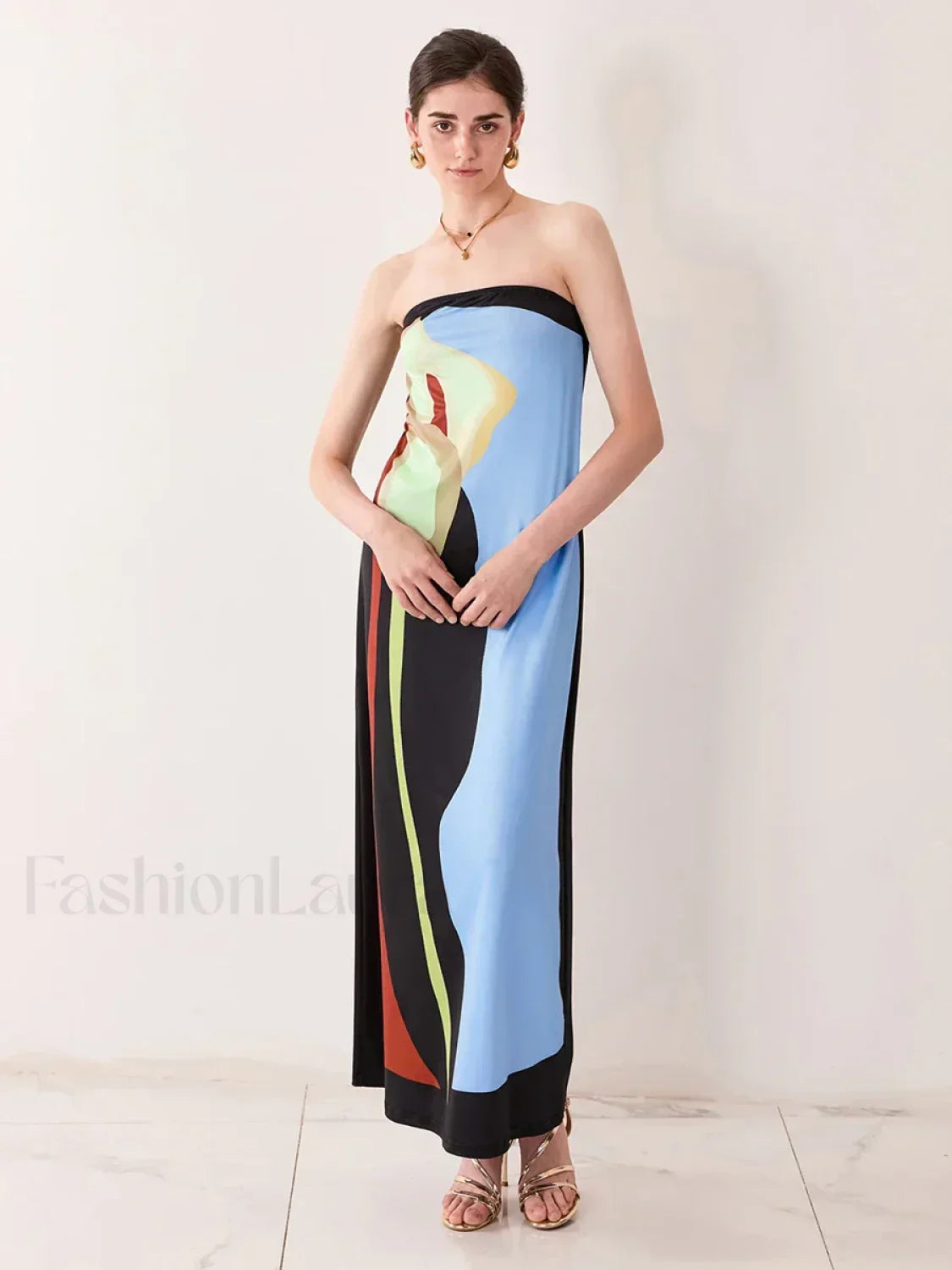 Abstract Strapless Loose Maxi Dress