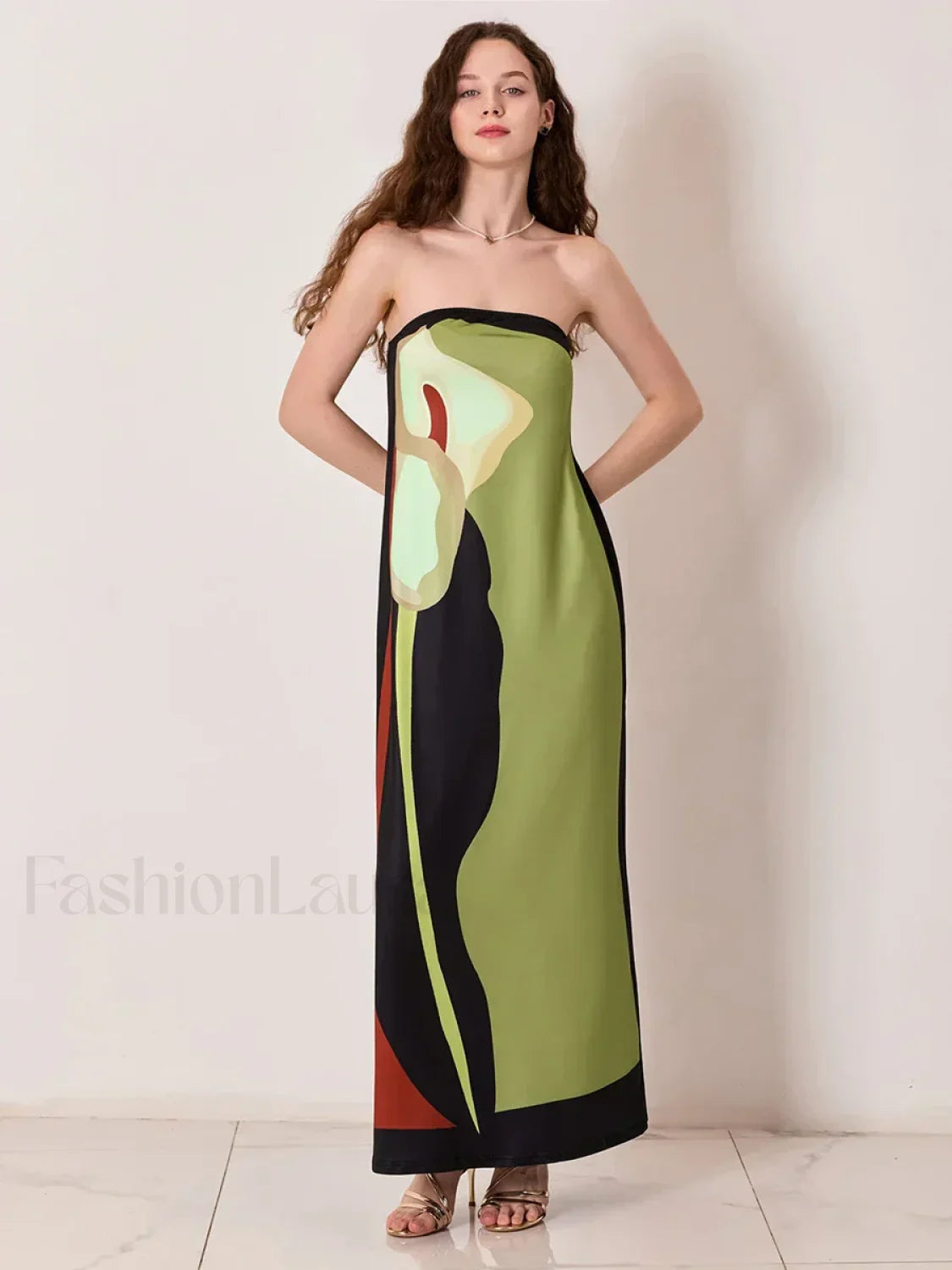 Abstract Strapless Loose Maxi Dress