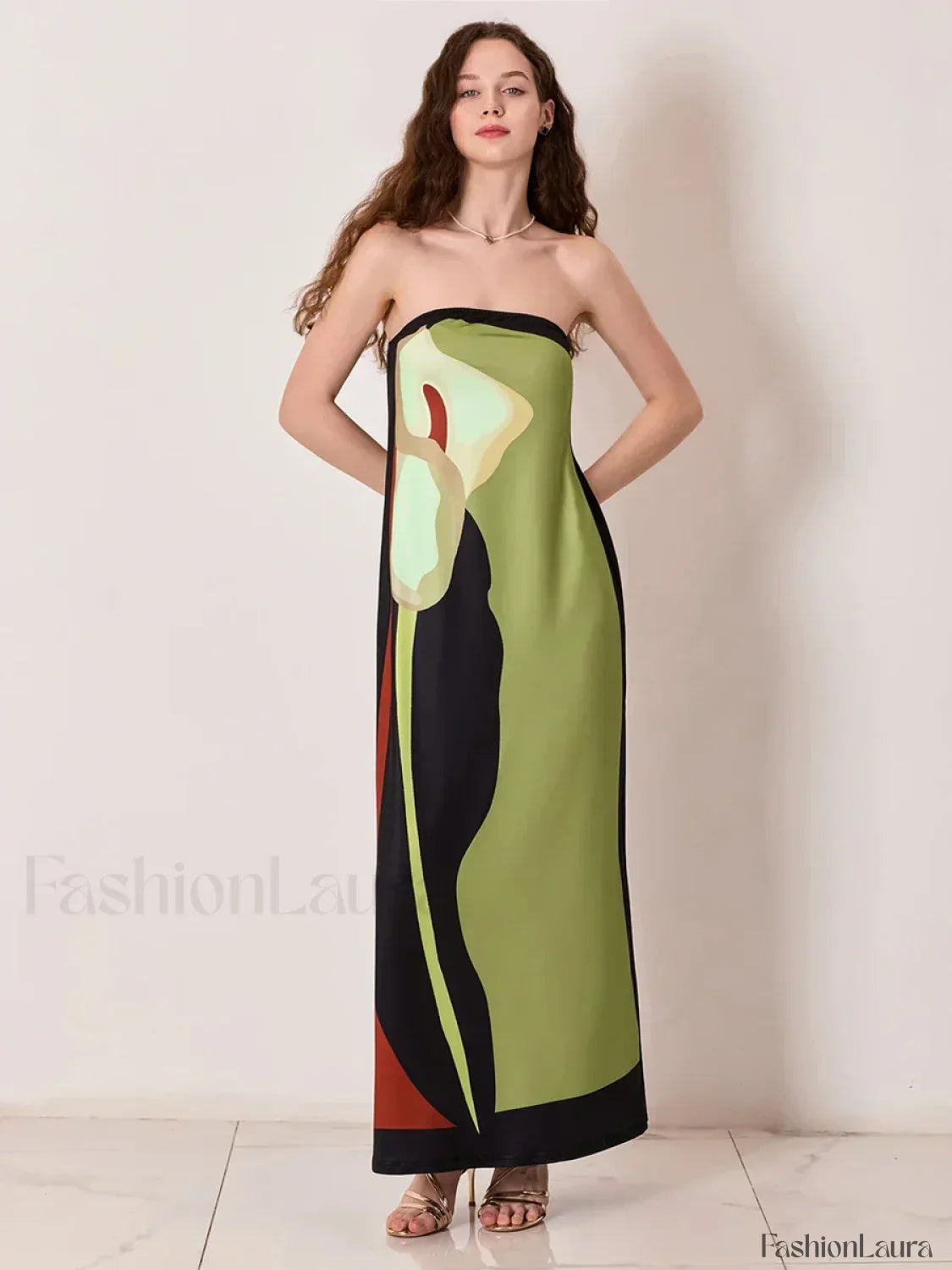Abstract Strapless Loose Maxi Dress