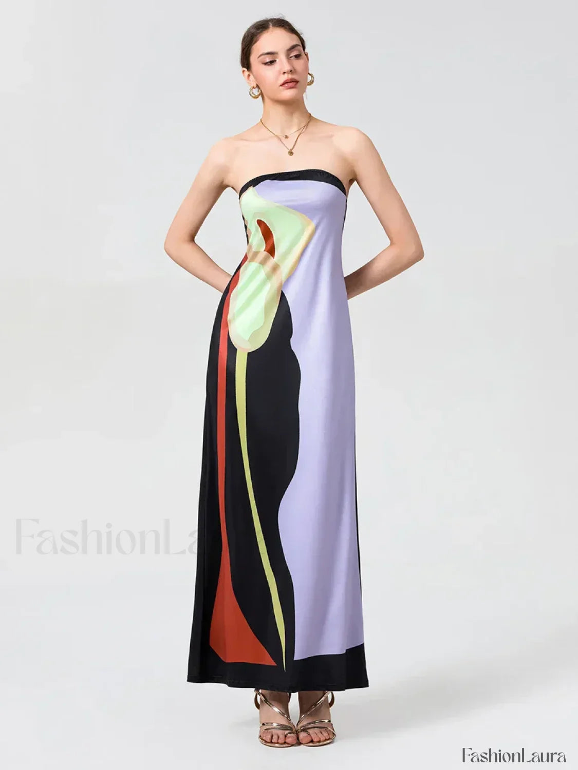 Abstract Strapless Loose Maxi Dress