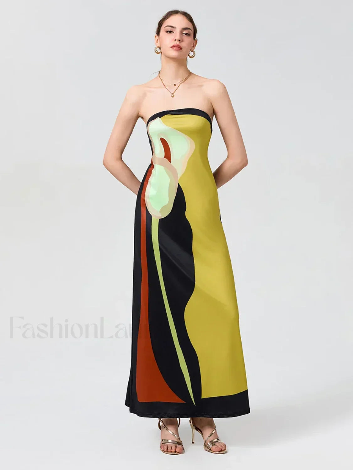 Abstract Strapless Loose Maxi Dress