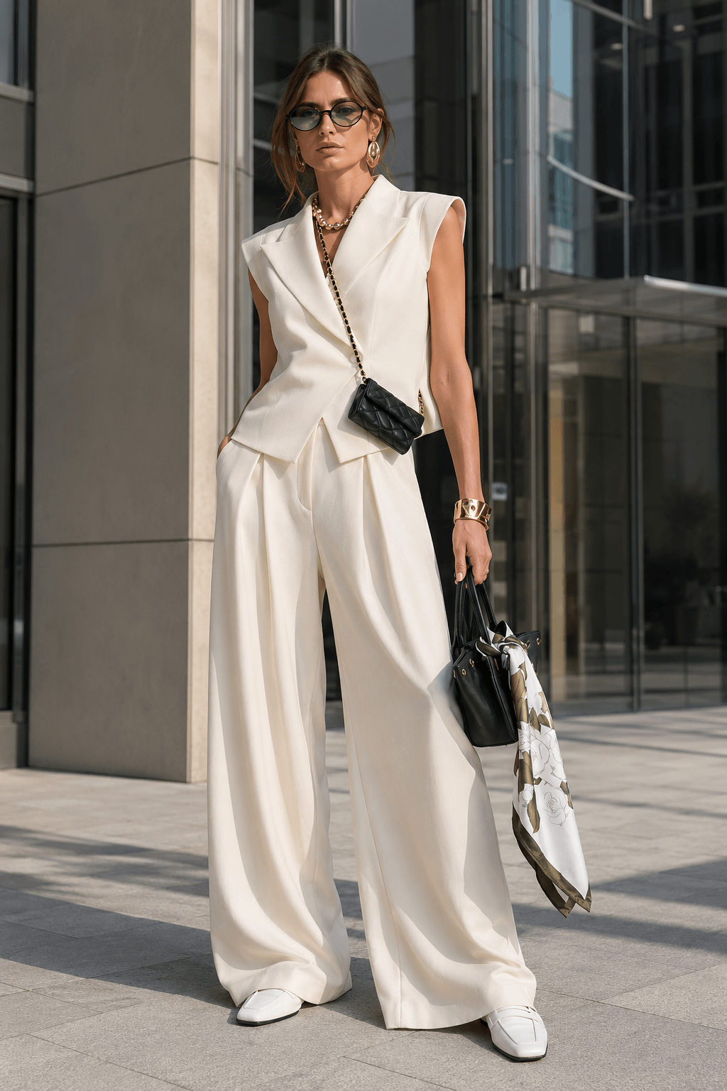 Sleeveless Lapel Two Piece Work Set