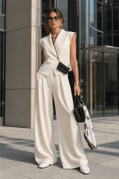 Sleeveless Lapel Two Piece Work Set