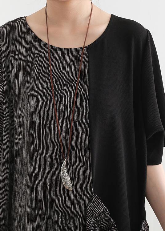 Textured Stripe Print Short Sleeve Patch Pocket Oversized Maxi Dress