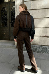 Faux Fur Collar Zip-Up Jacket