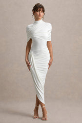Solid Ruched Bodycon Cape Party Dress