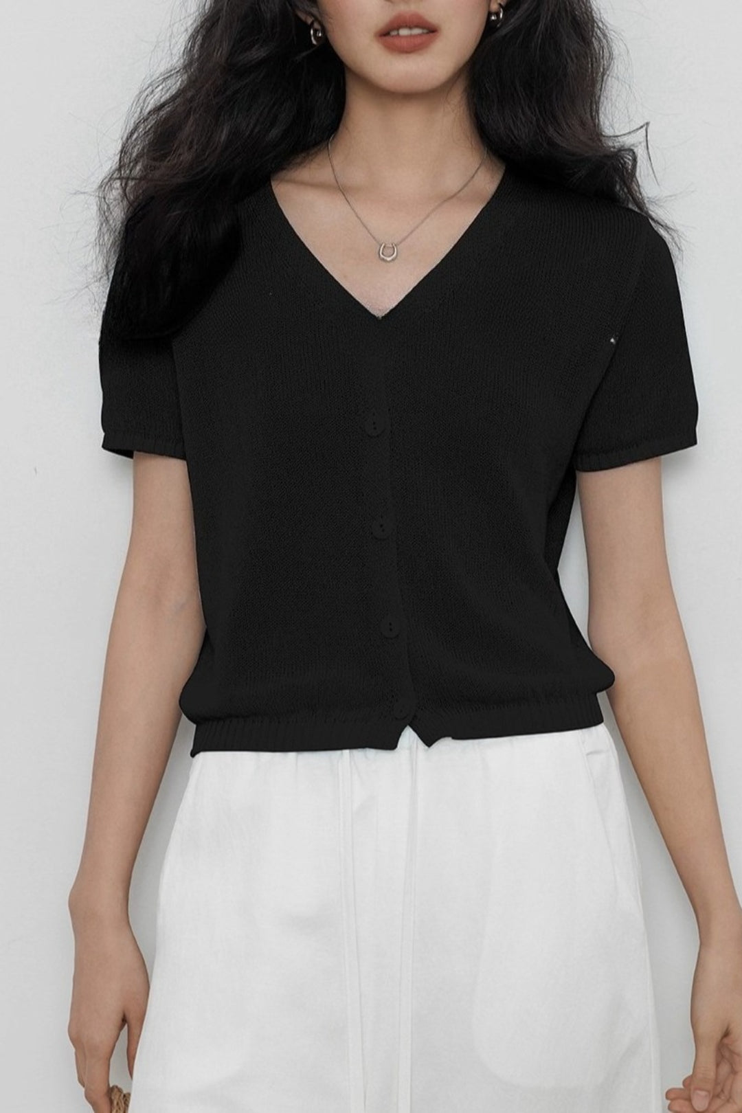 VNeck Short Sleeve Knit Top