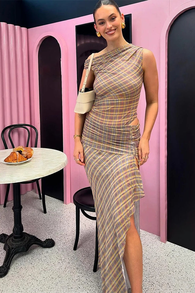 Plaid See Through Maxi Dress