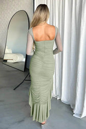 Mesh Ruffled Ruched Backless Midi Dress 3