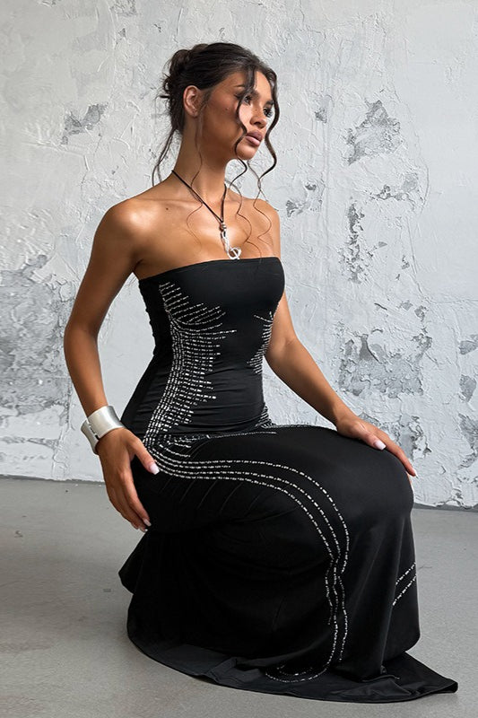 Angel Wing Rhinestone Strapless Formal Dress