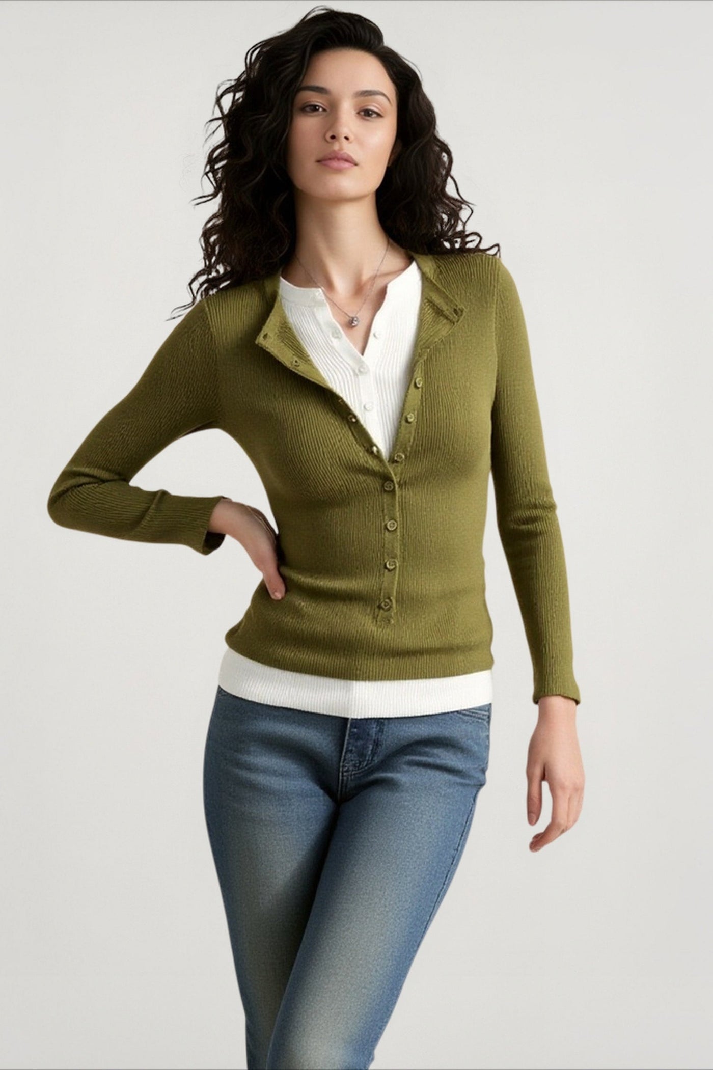 Layered Collar Slim Knit Top