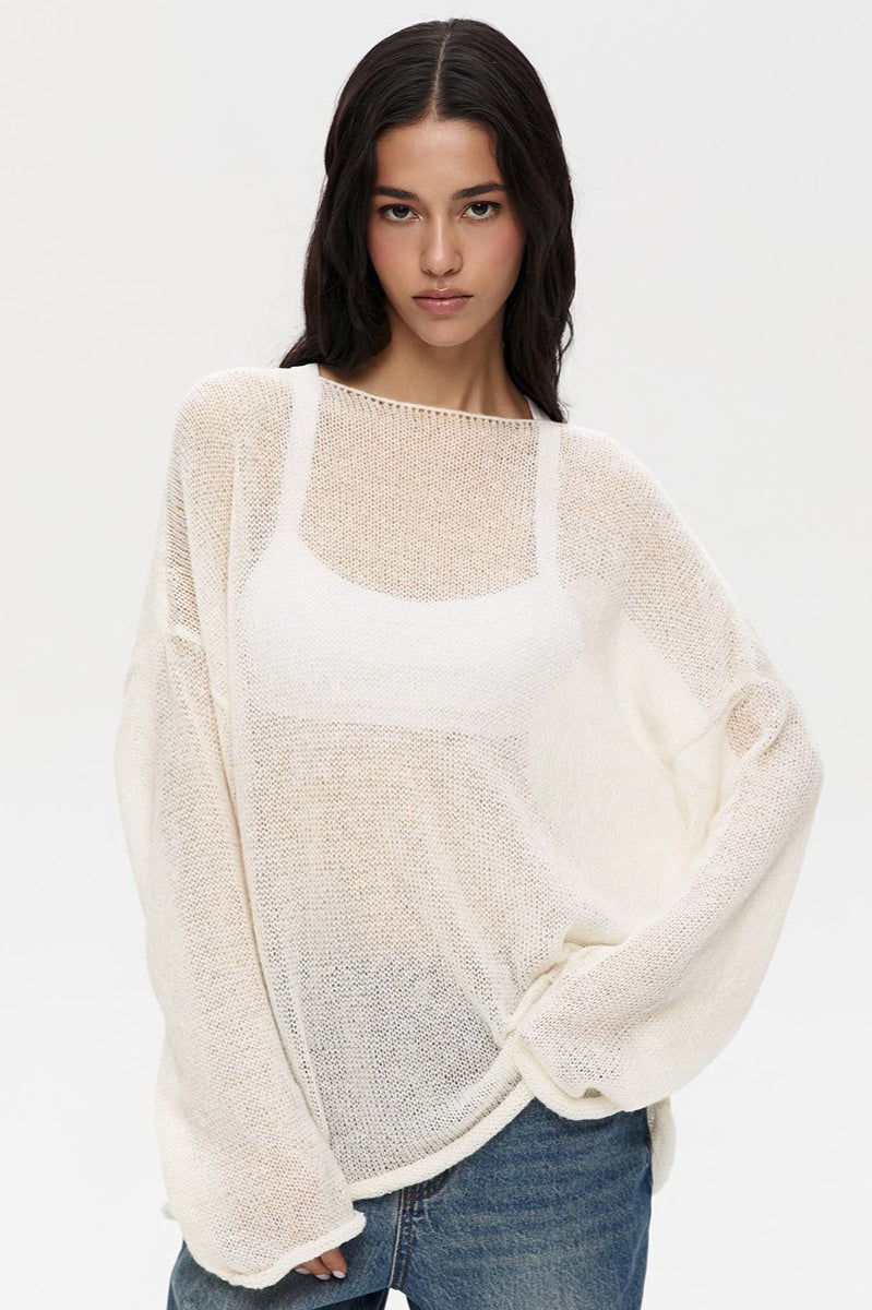 Sheer Knit Flare Sleeve Sweater
