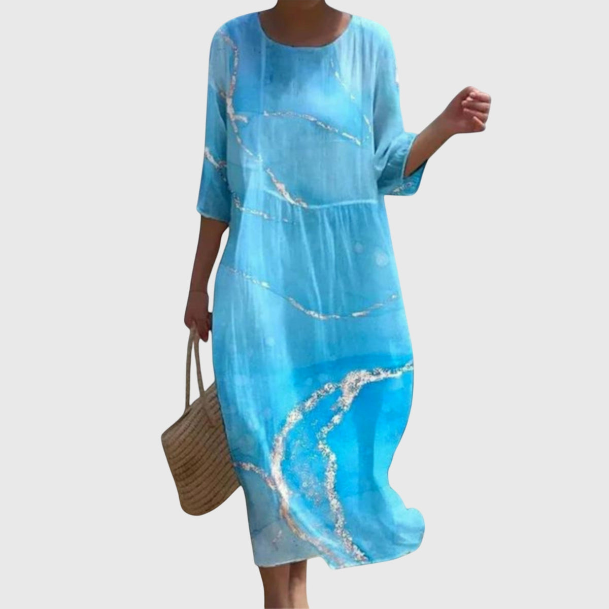 Rose Floral Round Neck Half Sleeve Maxi Dress