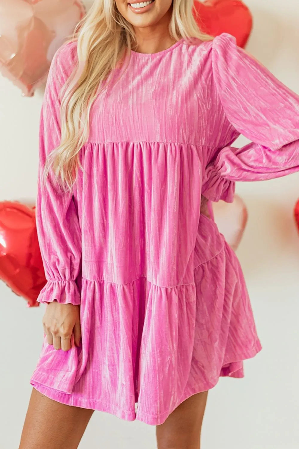 Hot Pink Tiered Mini Dress – Flounce Sleeve Chic Hot Pink