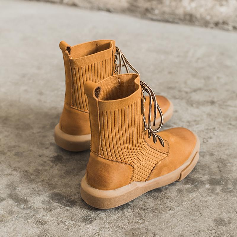 Matte Leather Combat Boots Lace Up Boots Short Plush Lined Or Leather For Choice Brown/Black /Beige