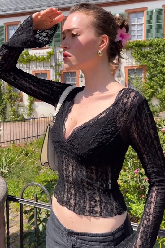 Deep V-Neck Lace Crop Top
