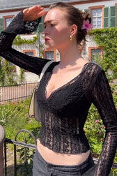 Deep V-Neck Lace Crop Top