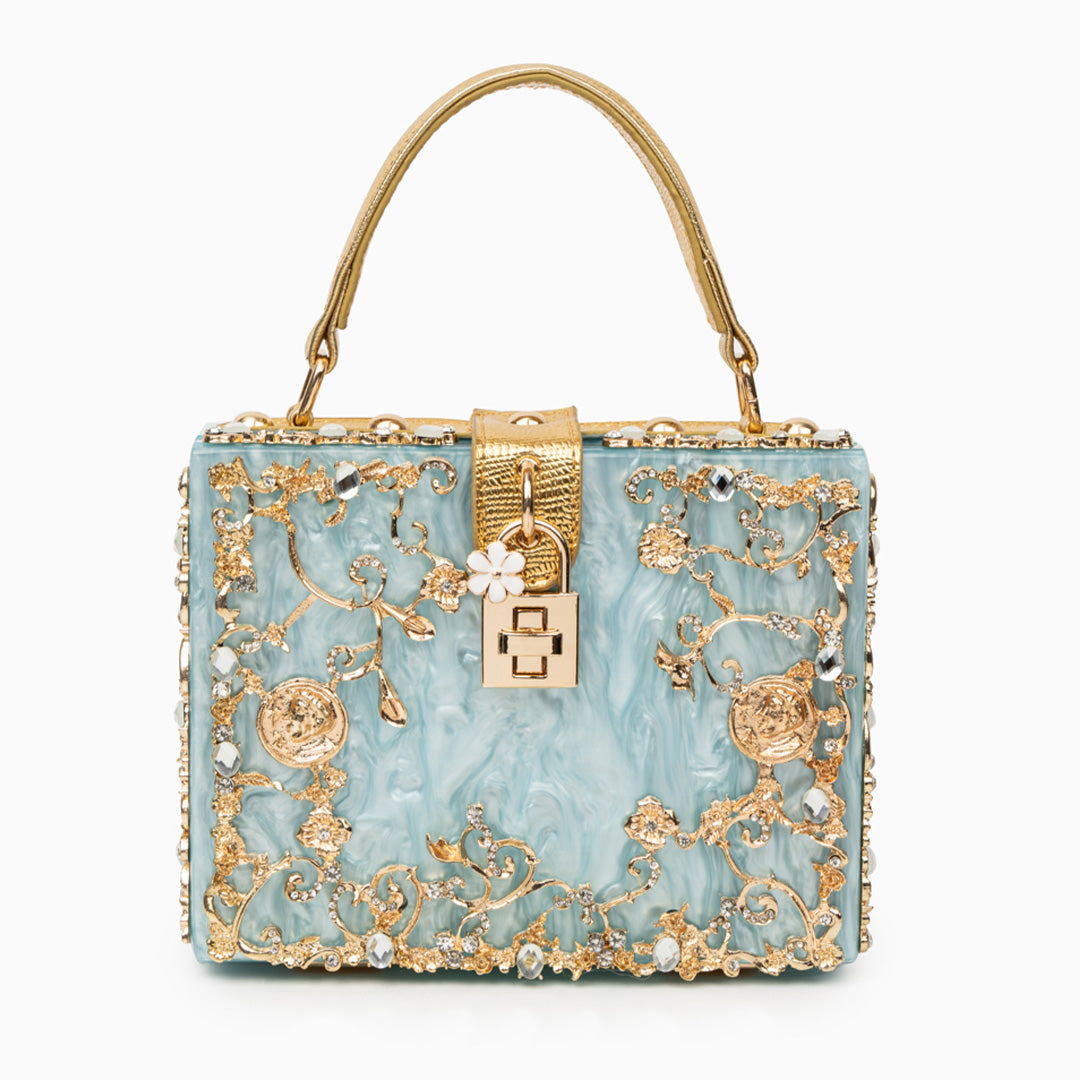Crystal Embellished Top Handle Box Clutch