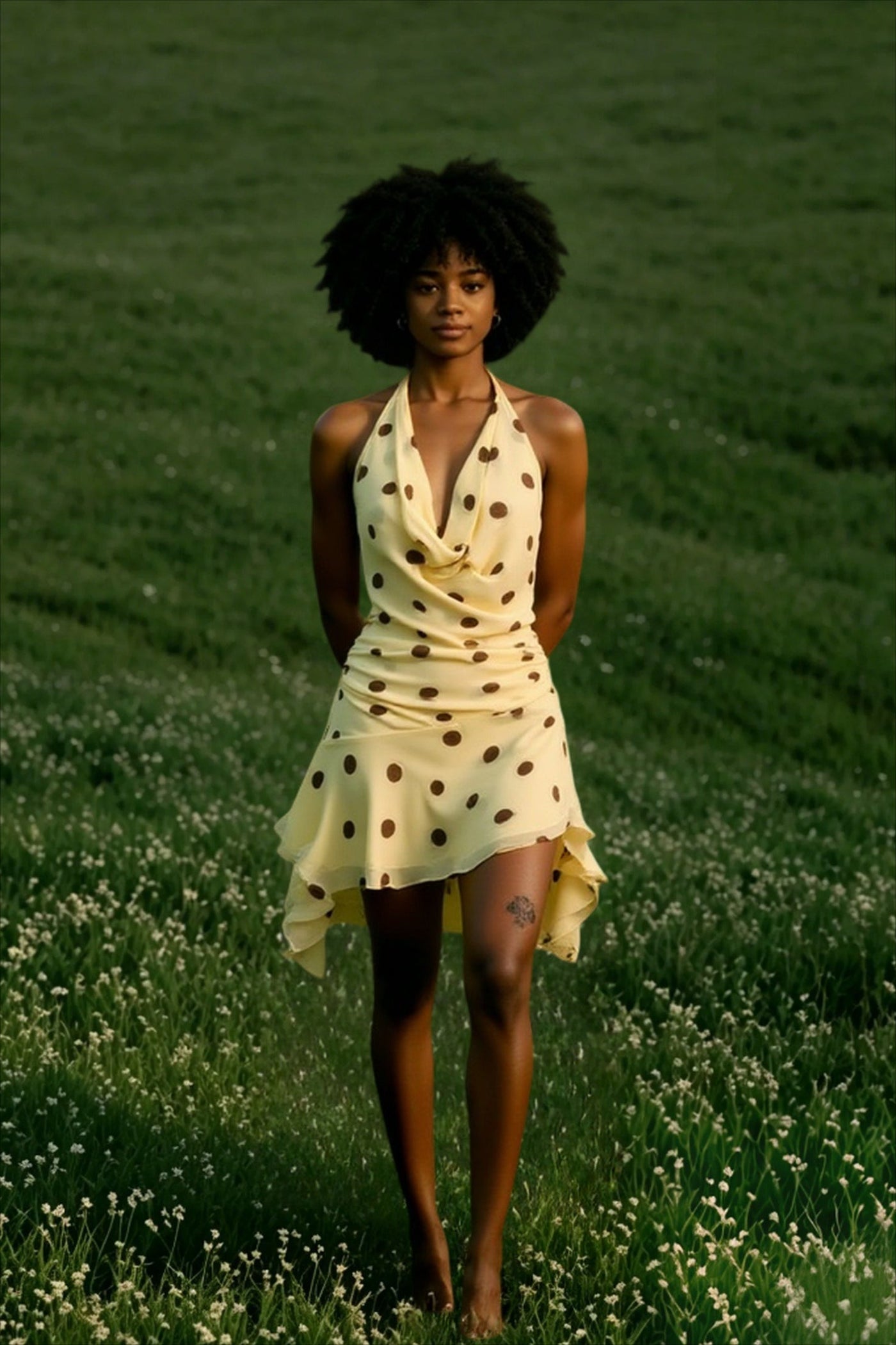Polka Dot Chiffon Halter Backless Mini Dress