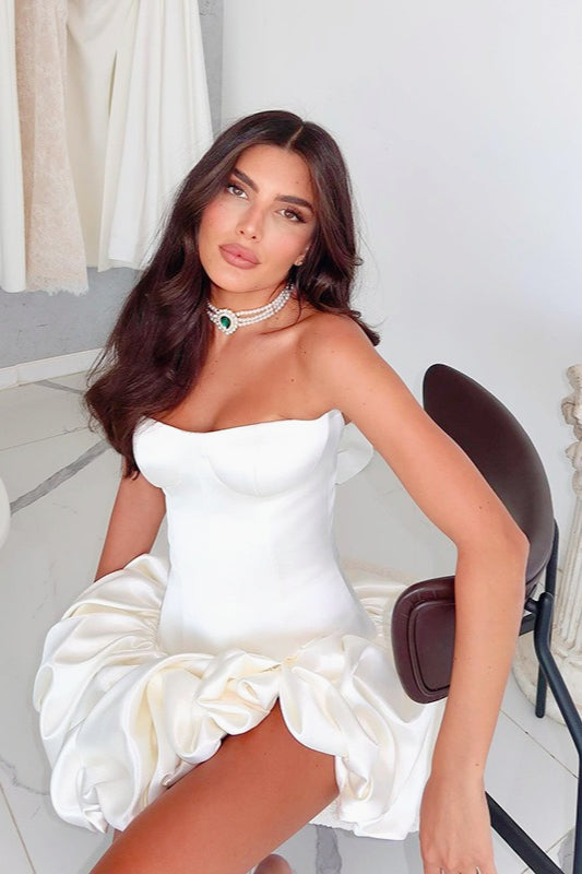 Strapless Ruched A-Line Silk Dress
